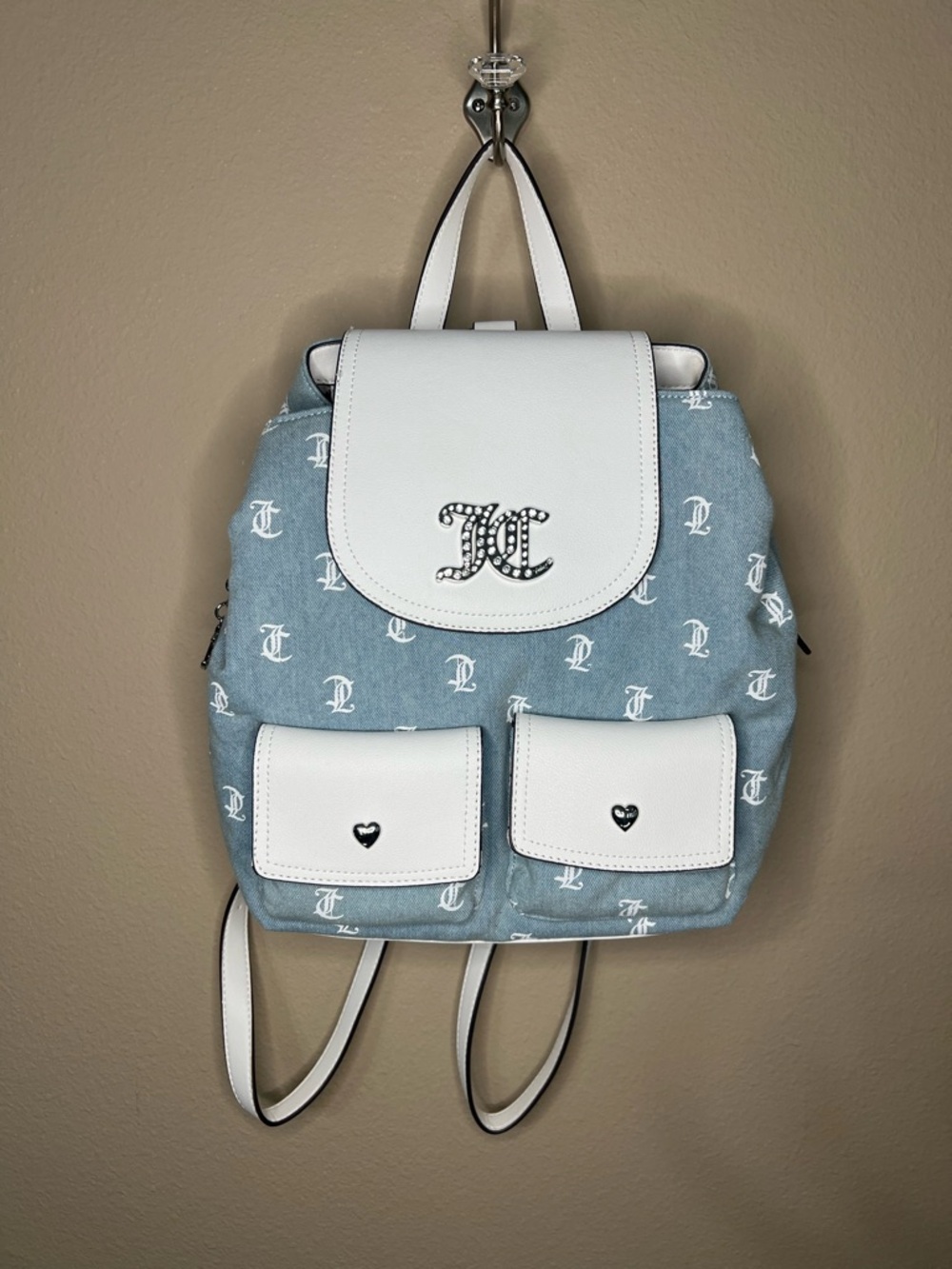NWOT Juicy couture blue denim medium size backpack with rhinestones